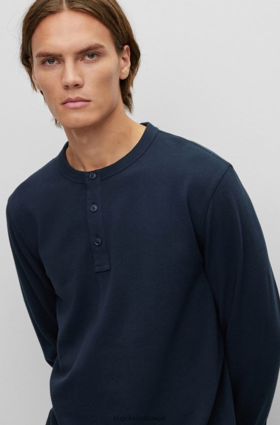 4TFNJN2354 أزرق غامق Hugo Boss تيشيرت هوغو هينلي بقصّة عادية مصنوع من قطن الجيرسيه باللون الأزرق الداكن