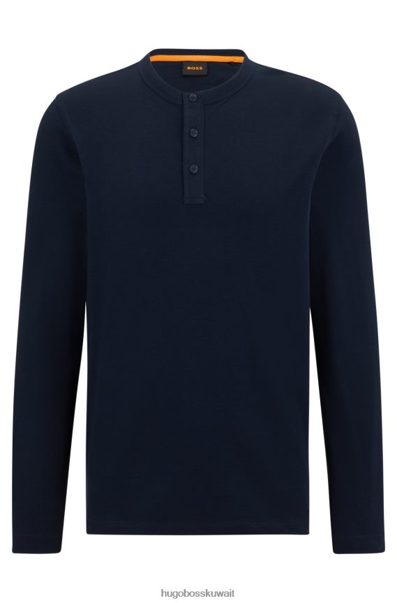 4TFNJN2354 أزرق غامق Hugo Boss تيشيرت هوغو هينلي بقصّة عادية مصنوع من قطن الجيرسيه باللون الأزرق الداكن