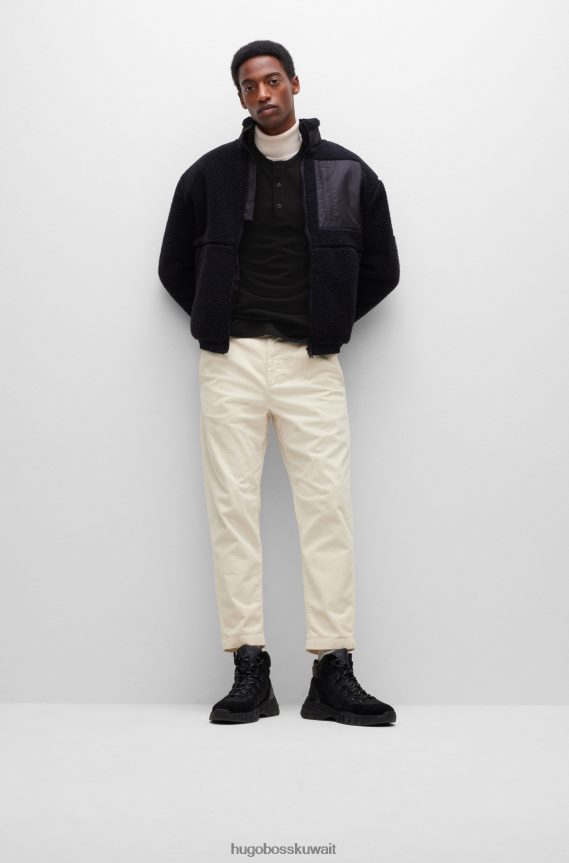 4TFNJN2356 أسود Hugo Boss تيشيرت Hugo برقبة هينلي بقصة عادية من قطن الجيرسيه باللون الأسود