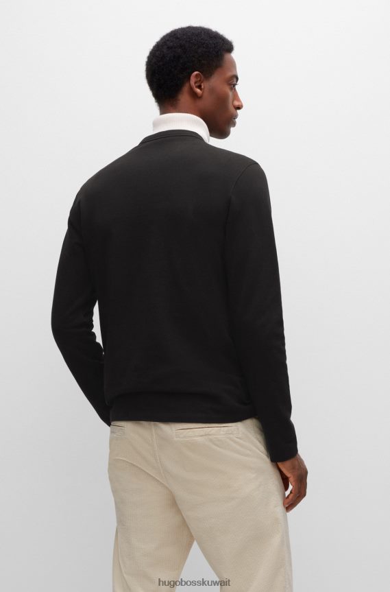 4TFNJN2356 أسود Hugo Boss تيشيرت Hugo برقبة هينلي بقصة عادية من قطن الجيرسيه باللون الأسود