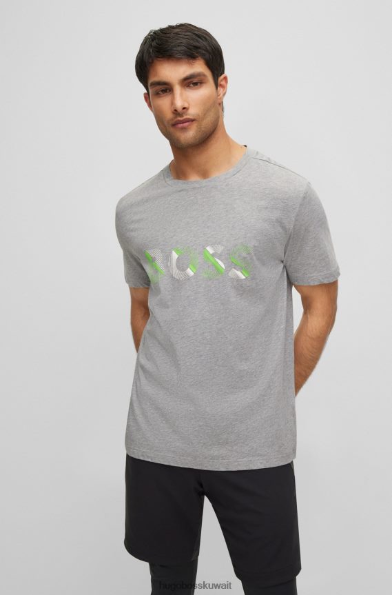 4TFNJN2360 رمادي Hugo Boss حزمة من قطعتين من تي شيرت هوغو باللون الرمادي من الجيرسي القطني مع عمل فني ديناميكي