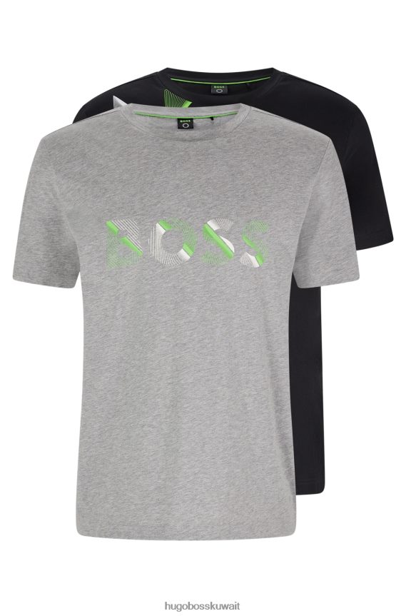4TFNJN2360 رمادي Hugo Boss حزمة من قطعتين من تي شيرت هوغو باللون الرمادي من الجيرسي القطني مع عمل فني ديناميكي