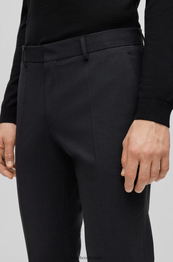 4TFNJN2361 الرمادي الداكن Hugo Boss بنطلون هوغو ذو قصة ضيقة باللون الرمادي الداكن من الصوف البكر المطاطي
