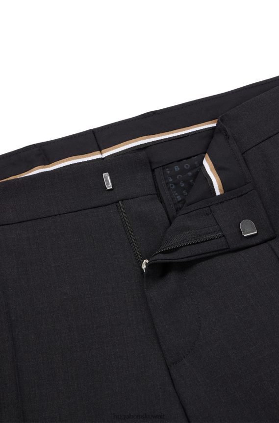 4TFNJN2361 الرمادي الداكن Hugo Boss بنطلون هوغو ذو قصة ضيقة باللون الرمادي الداكن من الصوف البكر المطاطي