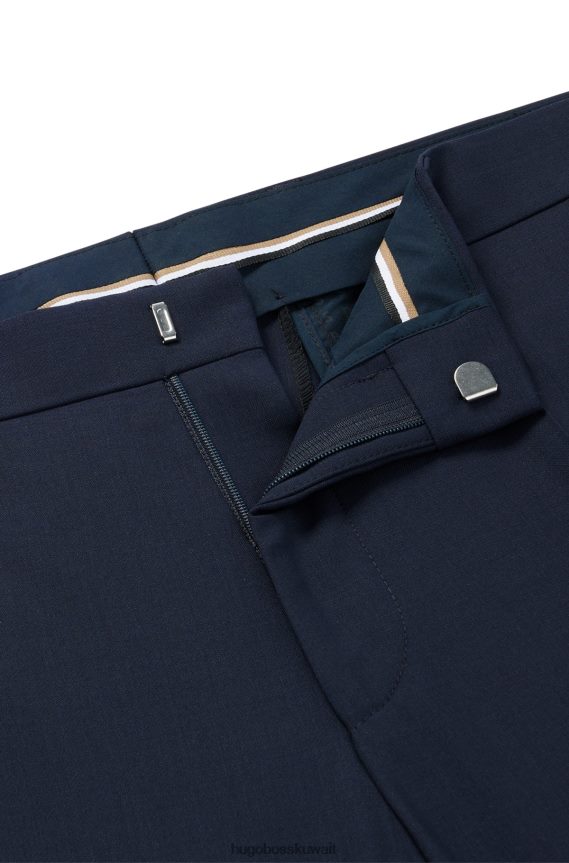 4TFNJN2362 أزرق غامق Hugo Boss بنطلون Hugo ذو قصة ضيقة من الصوف البكر المطاطي باللون الأزرق الداكن