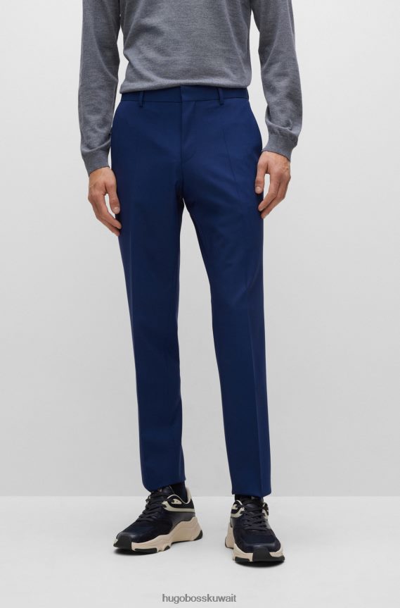 4TFNJN2363 أزرق Hugo Boss بنطال بقصة ضيقة من الصوف البكر المطاطي باللون الأزرق هوغو