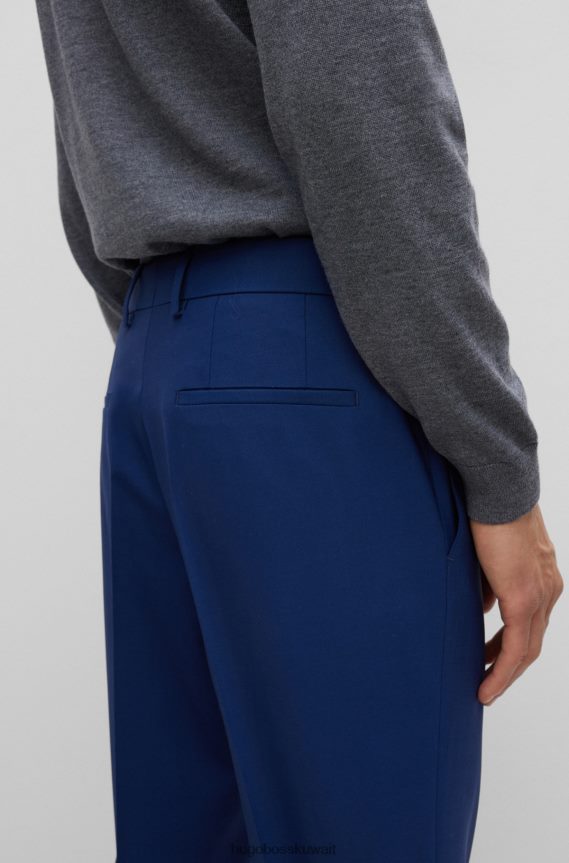 4TFNJN2363 أزرق Hugo Boss بنطال بقصة ضيقة من الصوف البكر المطاطي باللون الأزرق هوغو