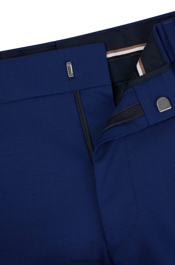 4TFNJN2363 أزرق Hugo Boss بنطال بقصة ضيقة من الصوف البكر المطاطي باللون الأزرق هوغو