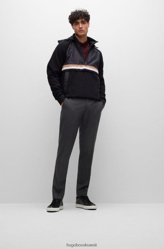 4TFNJN2364 أسود Hugo Boss بنطلون أسود بقصة ضيقة من هوغو من الصوف البكر المطاطي