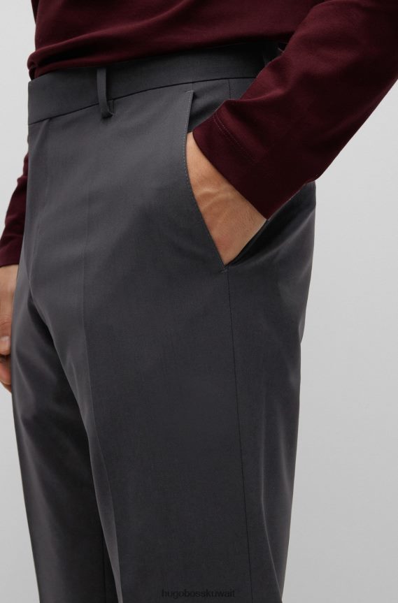 4TFNJN2364 أسود Hugo Boss بنطلون أسود بقصة ضيقة من هوغو من الصوف البكر المطاطي