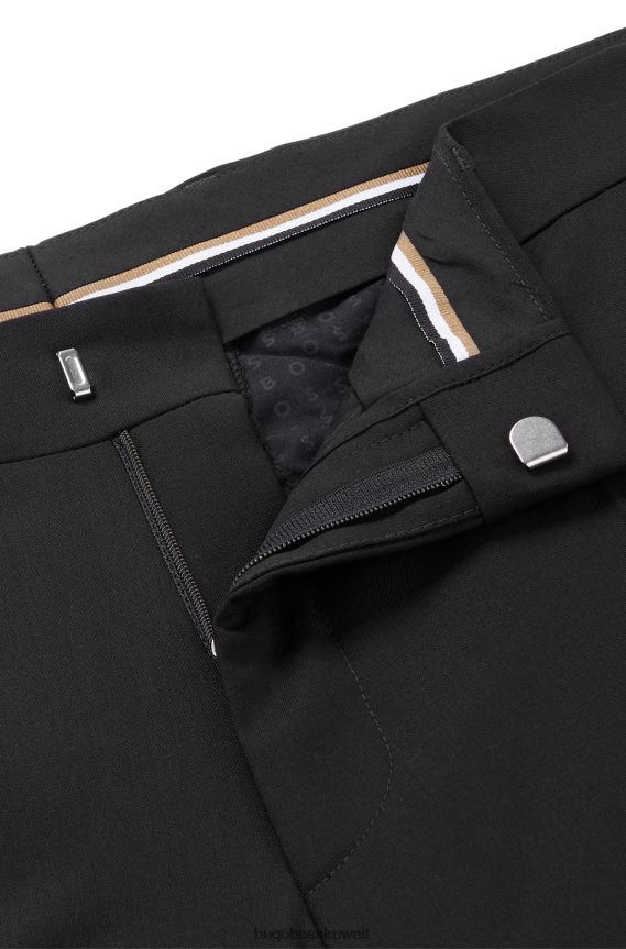 4TFNJN2364 أسود Hugo Boss بنطلون أسود بقصة ضيقة من هوغو من الصوف البكر المطاطي