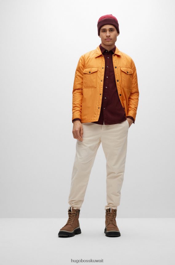 4TFNJN2365 احمر غامق Hugo Boss قميص بقصة عادية من هوغو فلانيل القطن العضوي باللون الأحمر الداكن