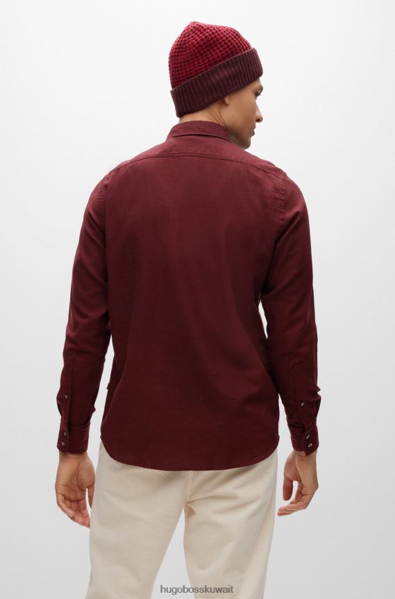 4TFNJN2365 احمر غامق Hugo Boss قميص بقصة عادية من هوغو فلانيل القطن العضوي باللون الأحمر الداكن