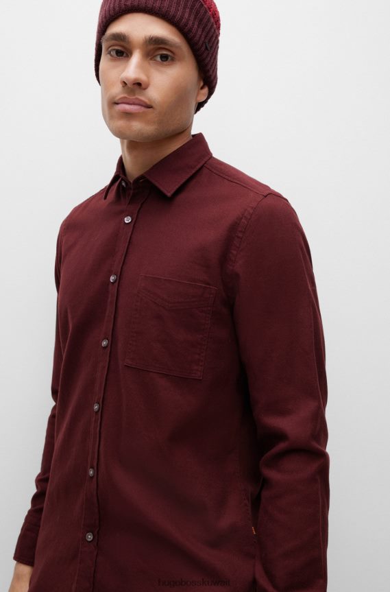4TFNJN2365 احمر غامق Hugo Boss قميص بقصة عادية من هوغو فلانيل القطن العضوي باللون الأحمر الداكن