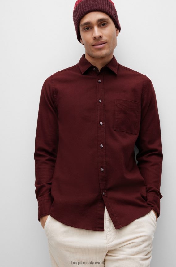 4TFNJN2365 احمر غامق Hugo Boss قميص بقصة عادية من هوغو فلانيل القطن العضوي باللون الأحمر الداكن