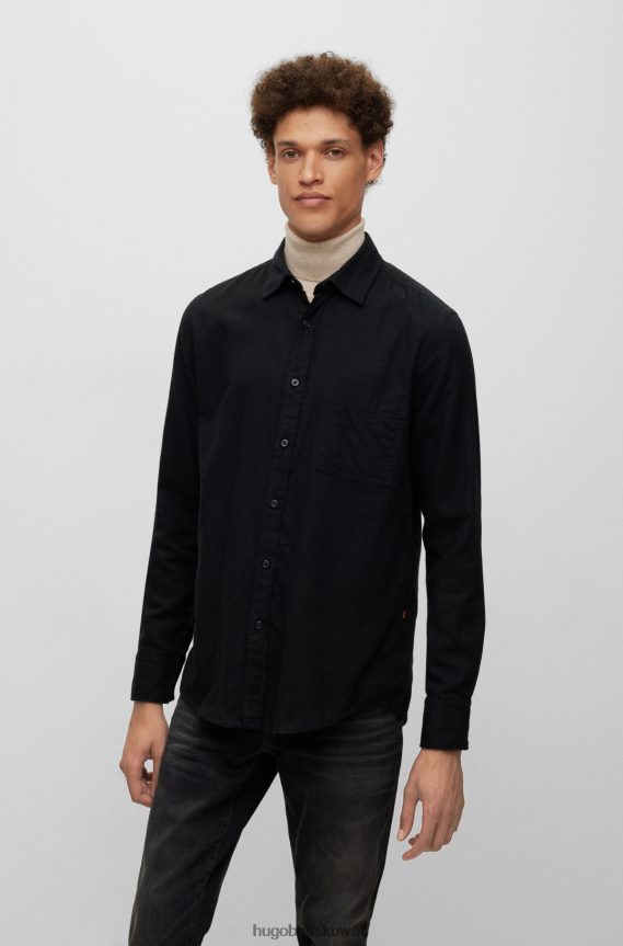 4TFNJN2366 أسود Hugo Boss قميص هوغو أسود بقصة عادية مصنوع من الفانيلا من القطن العضوي