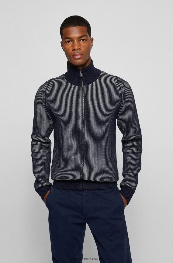 4TFNJN2367 أزرق غامق Hugo Boss سترة هوغو بسحاب باللون الأزرق الداكن من مزيج القطن العضوي