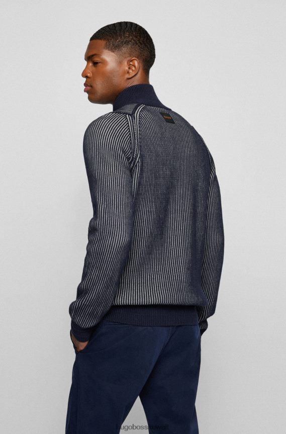4TFNJN2367 أزرق غامق Hugo Boss سترة هوغو بسحاب باللون الأزرق الداكن من مزيج القطن العضوي