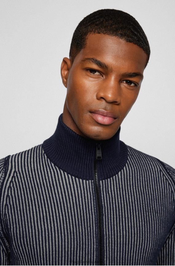 4TFNJN2367 أزرق غامق Hugo Boss سترة هوغو بسحاب باللون الأزرق الداكن من مزيج القطن العضوي