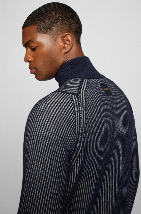 4TFNJN2367 أزرق غامق Hugo Boss سترة هوغو بسحاب باللون الأزرق الداكن من مزيج القطن العضوي