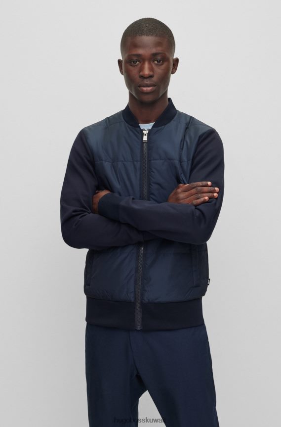 4TFNJN2370 أزرق غامق Hugo Boss سويت شيرت بسحاب باللون الأزرق الداكن مصنوع من القطن العضوي والقماش التقني هوغو