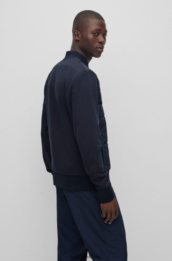 4TFNJN2370 أزرق غامق Hugo Boss سويت شيرت بسحاب باللون الأزرق الداكن مصنوع من القطن العضوي والقماش التقني هوغو