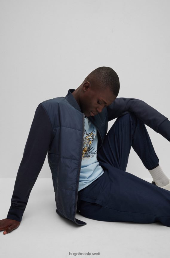 4TFNJN2370 أزرق غامق Hugo Boss سويت شيرت بسحاب باللون الأزرق الداكن مصنوع من القطن العضوي والقماش التقني هوغو