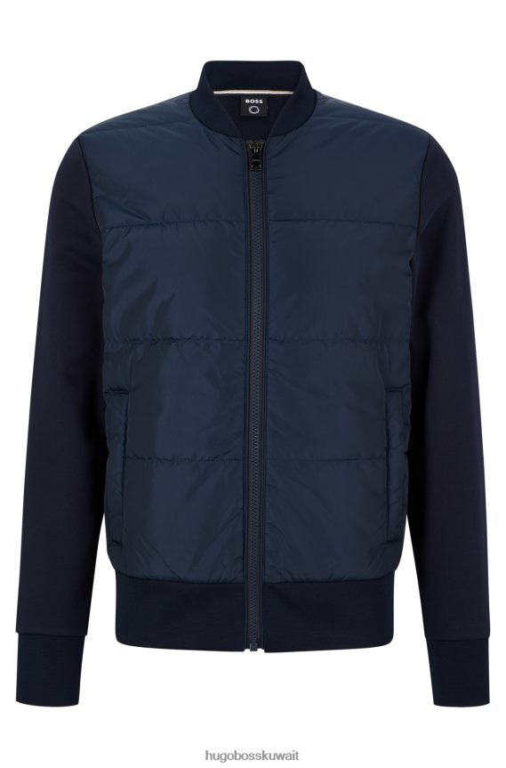 4TFNJN2370 أزرق غامق Hugo Boss سويت شيرت بسحاب باللون الأزرق الداكن مصنوع من القطن العضوي والقماش التقني هوغو