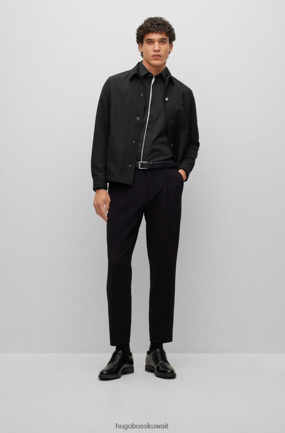 4TFNJN2371 أسود Hugo Boss قميص بقصة ضيقة مصنوع من قماش البوبلين القطني المطاطي سهل الكي باللون الأسود