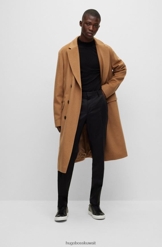 4TFNJN2372 اللون البيج Hugo Boss معطف هوغو بيج طويل مزدوج الصدر من شعر الإبل