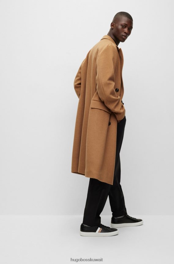 4TFNJN2372 اللون البيج Hugo Boss معطف هوغو بيج طويل مزدوج الصدر من شعر الإبل