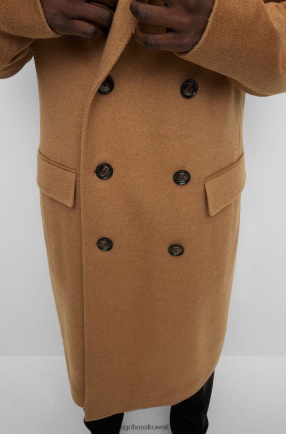 4TFNJN2372 اللون البيج Hugo Boss معطف هوغو بيج طويل مزدوج الصدر من شعر الإبل