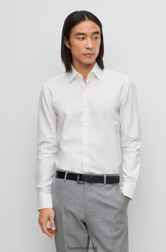 4TFNJN2374 أبيض Hugo Boss قميص Hugo بقصة ضيقة مصنوع من قطن التويل الأبيض سهل الكي