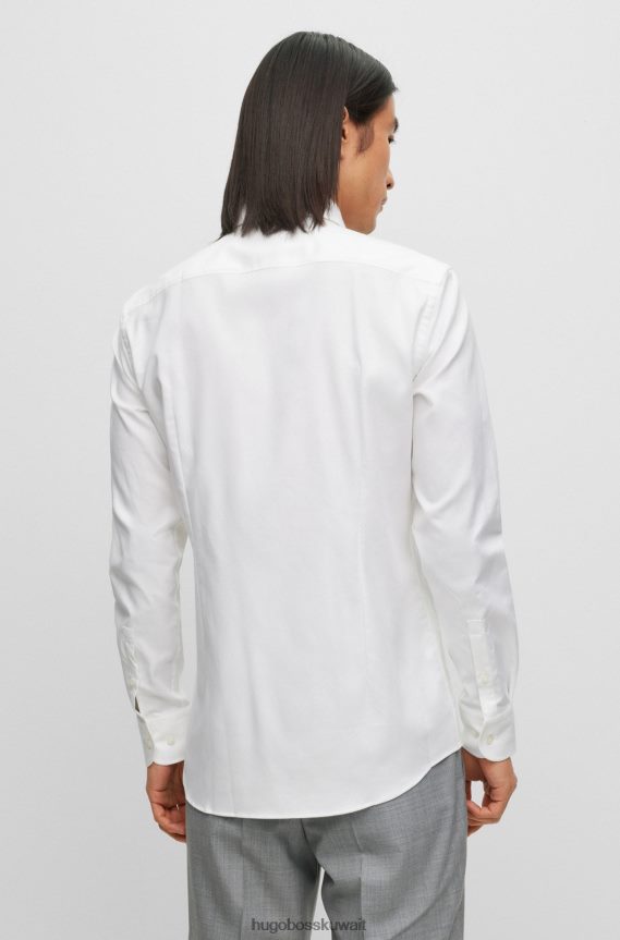 4TFNJN2374 أبيض Hugo Boss قميص Hugo بقصة ضيقة مصنوع من قطن التويل الأبيض سهل الكي