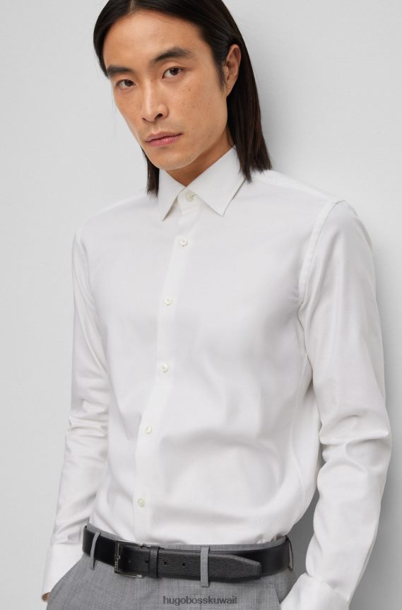 4TFNJN2374 أبيض Hugo Boss قميص Hugo بقصة ضيقة مصنوع من قطن التويل الأبيض سهل الكي