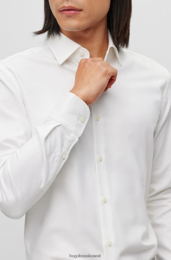4TFNJN2374 أبيض Hugo Boss قميص Hugo بقصة ضيقة مصنوع من قطن التويل الأبيض سهل الكي