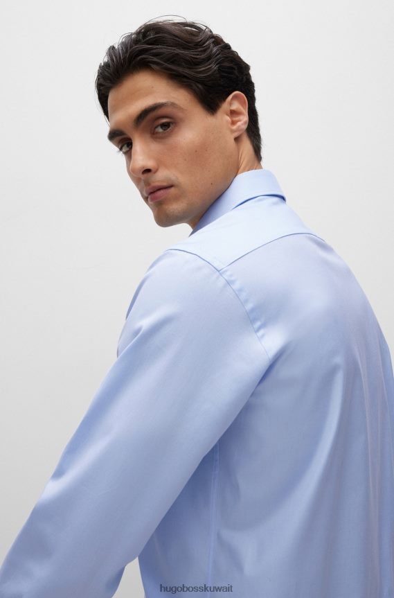 4TFNJN2375 أزرق فاتح Hugo Boss قميص بقصة عادية من نسيج قطني مضلع باللون الأزرق الفاتح