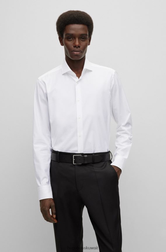 4TFNJN2376 أبيض Hugo Boss قميص أبيض بقصة عادية مصنوع من قطن التويل المطاطي