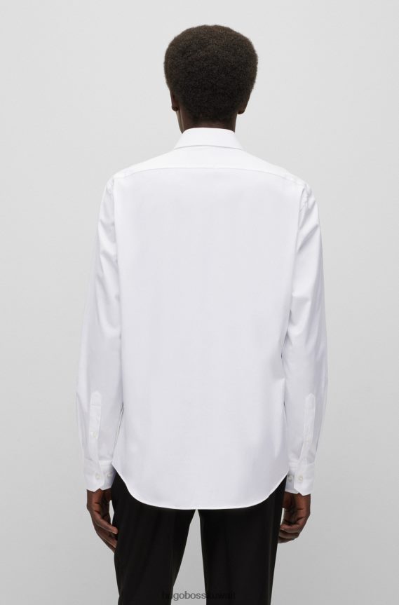 4TFNJN2376 أبيض Hugo Boss قميص أبيض بقصة عادية مصنوع من قطن التويل المطاطي