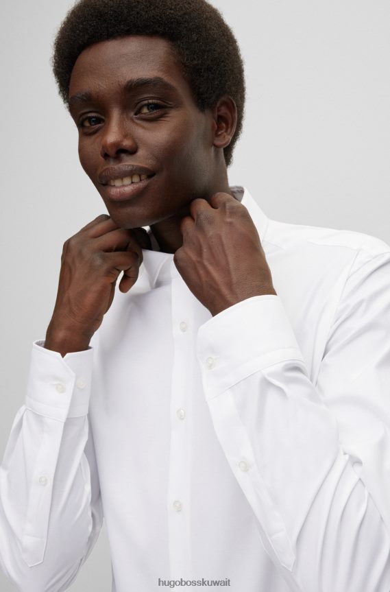 4TFNJN2376 أبيض Hugo Boss قميص أبيض بقصة عادية مصنوع من قطن التويل المطاطي