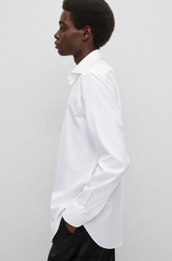 4TFNJN2376 أبيض Hugo Boss قميص أبيض بقصة عادية مصنوع من قطن التويل المطاطي