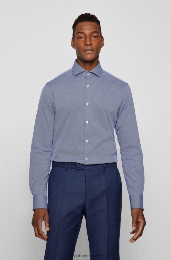 4TFNJN2377 أزرق Hugo Boss قميص ذو قصة عادية مصنوع من قماش مرن للغاية باللون الأزرق هوغو
