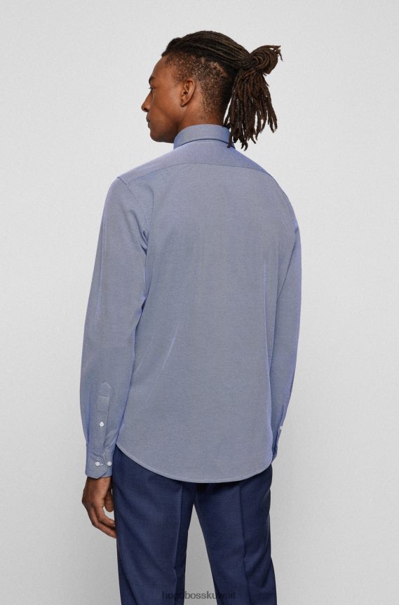 4TFNJN2377 أزرق Hugo Boss قميص ذو قصة عادية مصنوع من قماش مرن للغاية باللون الأزرق هوغو