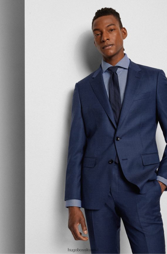 4TFNJN2377 أزرق Hugo Boss قميص ذو قصة عادية مصنوع من قماش مرن للغاية باللون الأزرق هوغو