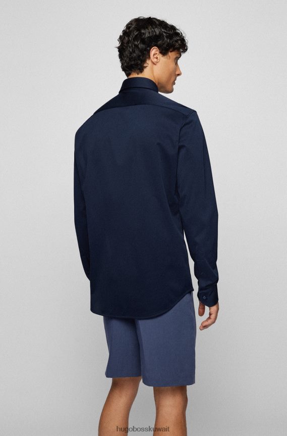 4TFNJN2378 أزرق غامق Hugo Boss قميص هوغو ذو قصة عادية باللون الأزرق الداكن مصنوع من قماش مرن للغاية