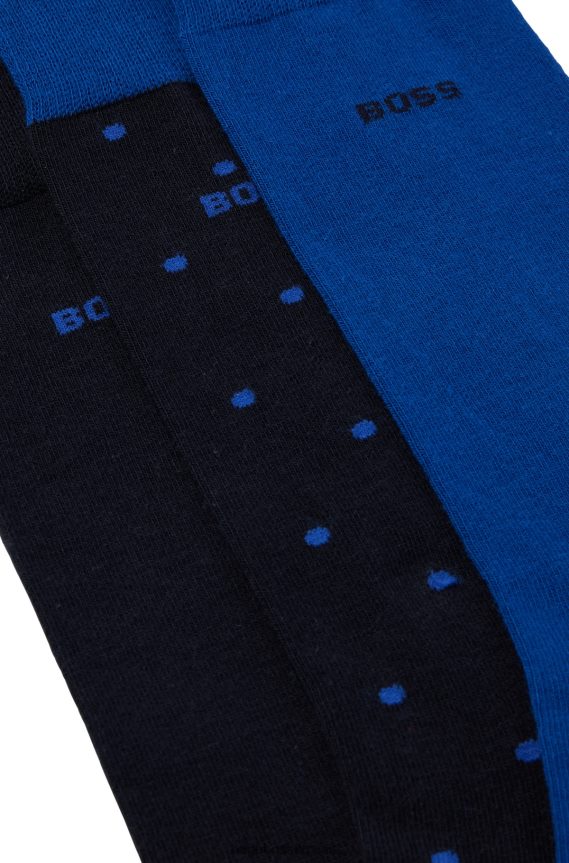 4TFNJN2379 أزرق غامق Hugo Boss Hugo مجموعة من ثلاثة جوارب ذات طول عادي باللون الأزرق الداكن مصنوعة من مزيج القطن