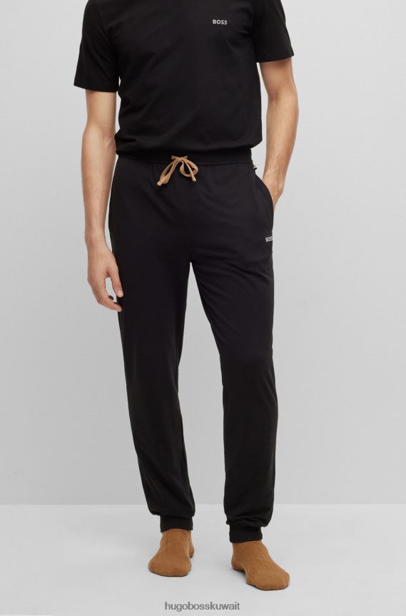 4TFNJN2380 أسود Hugo Boss بدلة رياضية من القطن المطاطي من Hugo مع شعار مطرز باللون الأسود