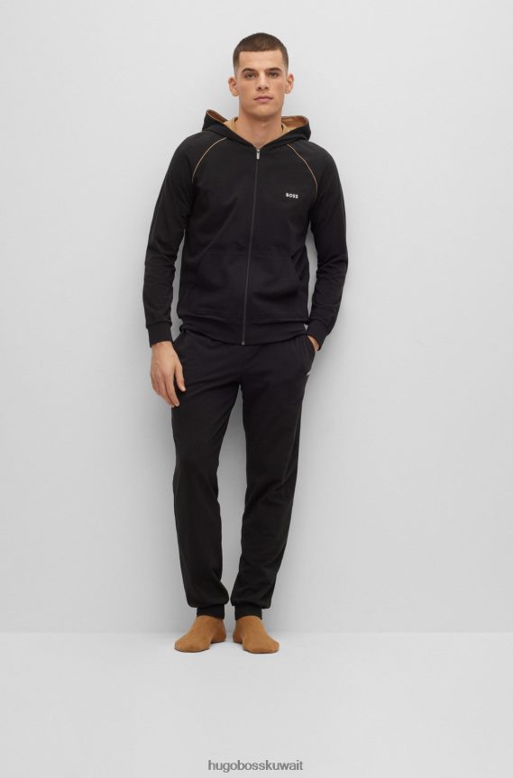 4TFNJN2380 أسود Hugo Boss بدلة رياضية من القطن المطاطي من Hugo مع شعار مطرز باللون الأسود