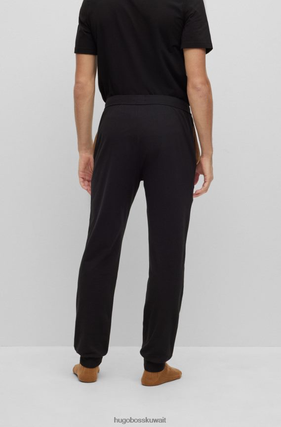 4TFNJN2380 أسود Hugo Boss بدلة رياضية من القطن المطاطي من Hugo مع شعار مطرز باللون الأسود