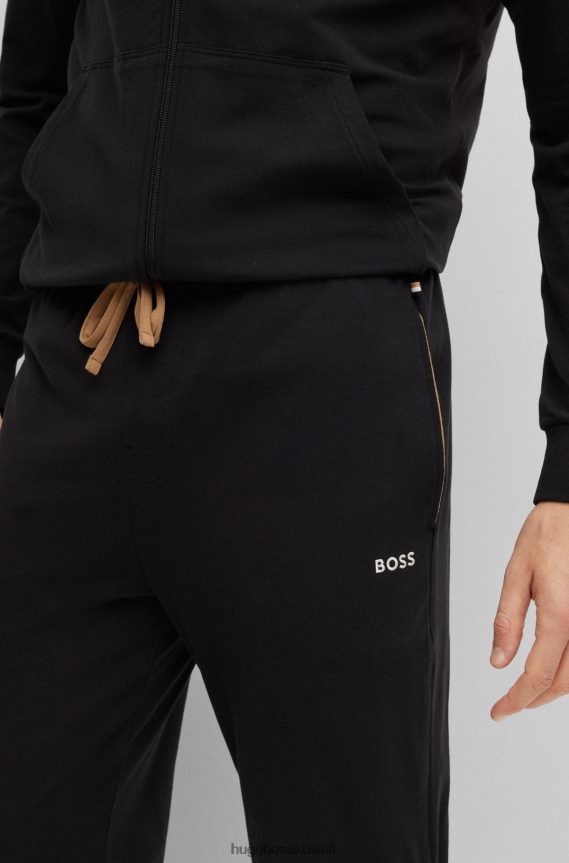 4TFNJN2380 أسود Hugo Boss بدلة رياضية من القطن المطاطي من Hugo مع شعار مطرز باللون الأسود